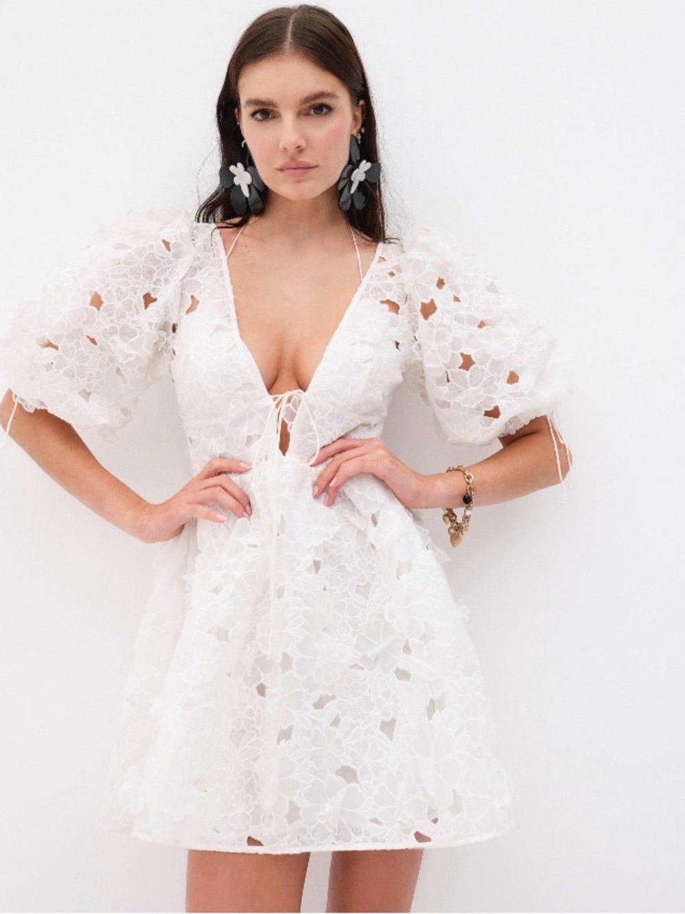 NWT For Love & Lemons Leighton 3D Floral Mini Dress XL $279
